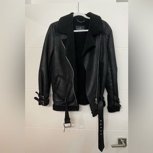 American Eagle Black Faux Fur Jacket